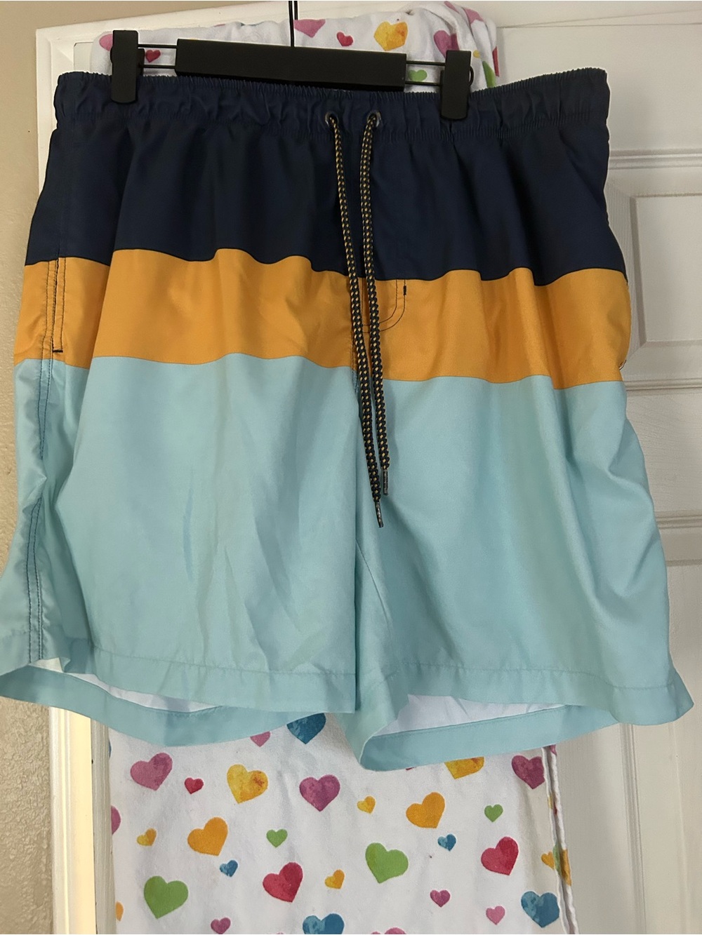 Rokka and rolla Elastic-Waist mens swim trunks Shorts - Navy, Mustard & Light Bl
